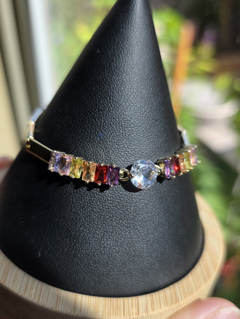 Gold Tone Multicolor CZ Rainbow Tennis Bracelet Statement Jewelry